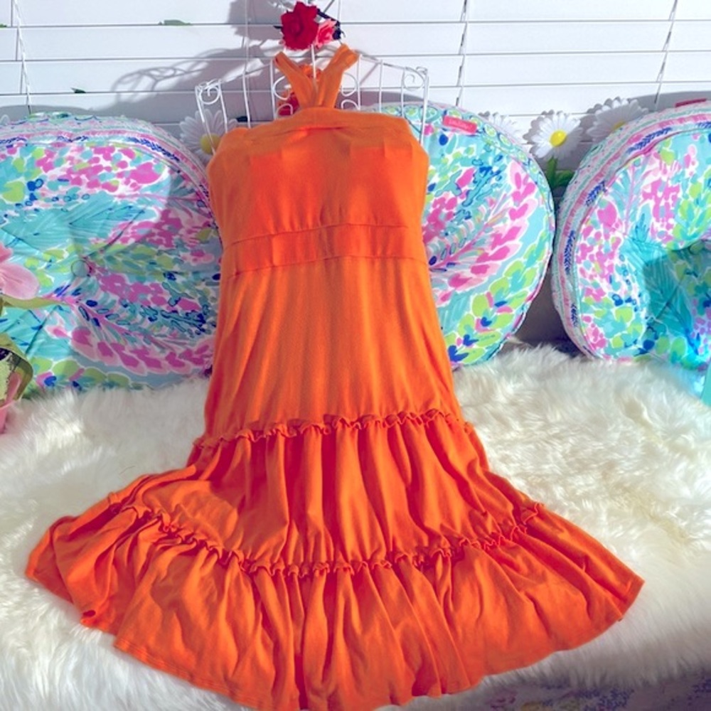 Marciano soft & flirty bright orange dress with ruffle tiered skirt
